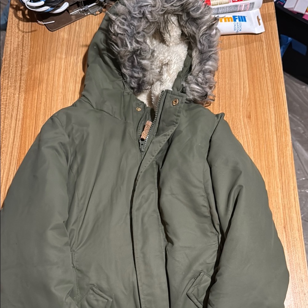Cat & Jack Olive Jacket with Faux Fur Hood